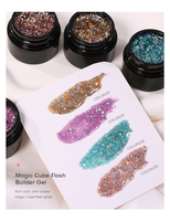 Gel dur en gros Magic Cube Flash Builder Gel, Gel de construction pailleté pour ongles, OEM ODM, sans HEMA ni TPO, conforme CPSR