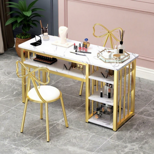 Spot-on simple and trendy nail salon exclusive <b>table</b> and chair set - Luxury nail <b>table</b> for double-person manicure with <b>drawers</b> - Product Image 2