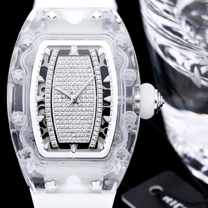 Women's Pink Crystal Mechanical <b>Watch</b> with Moissanite Inlay and <b>Rubber</b> Strap - Automatic <b>Watch</b> - Product Image 5