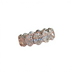 Anillo de eternidad de oro macizo de 9k con diamantes de corte ovalado y engaste pavé, joyería fina clásica para mujer, anillo de compromiso. - Product Image 1
