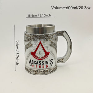 Tasse <span class=keywords><strong>Assassin</strong></span> style <span class=keywords><strong>Creed</strong></span> la plus vendue - 20,3 oz MAA24 Tasse en acier inoxydable à double paroi en résine avec détails rétro - Product Image 3