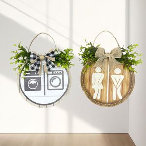 Panneau décoratif suspendu rond en panneau de densité, style ferme, pour la Saint-Valentin, avec indication des toilettes (hommes/femmes), pour salle de bain - Product Image 4