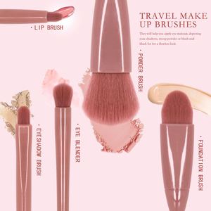 Juego de 5 Brochas de Maquillaje Portátiles Profesionales de Alta Calidad con Espejo, Logotipo Personalizado, Fibra Artificial, para Rostro, Corrector y Sombra de Ojos - Product Image 4