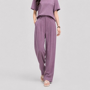 Dusty Purple Wide Leg <strong>Suit</strong> Pants Women High Waisted Belt Loop Drape Office <strong>Trouser</strong> Pantalon Tailleur Femme - Product Image 1