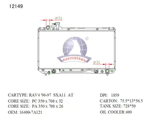 12149 piezas de automóviles OEM 164007A121 accesorios de personalización radiador de soldadura de coche para TOYOTA PREVIA RAV4 4WD