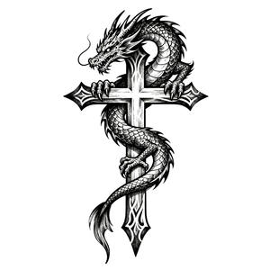 Dragón y Cruz tatuaje temporal diseño Animal tatuaje semipermanente a prueba de agua dura 2 semanas <span class=keywords><strong>brazo</strong></span> tatuaje de hierbas - Product Image 4