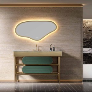 Meuble-lavabo de salle de bain en acier inoxydable Bokejia 900x550 avec miroir lumineux, style moderne minimaliste - Product Image 1
