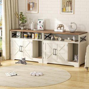 SENYU Armoire de rangement en bois blanc pour litière de chat avec portes battantes et étagères, mobilier pour animaux de compagnie pour chats - Product Image 5
