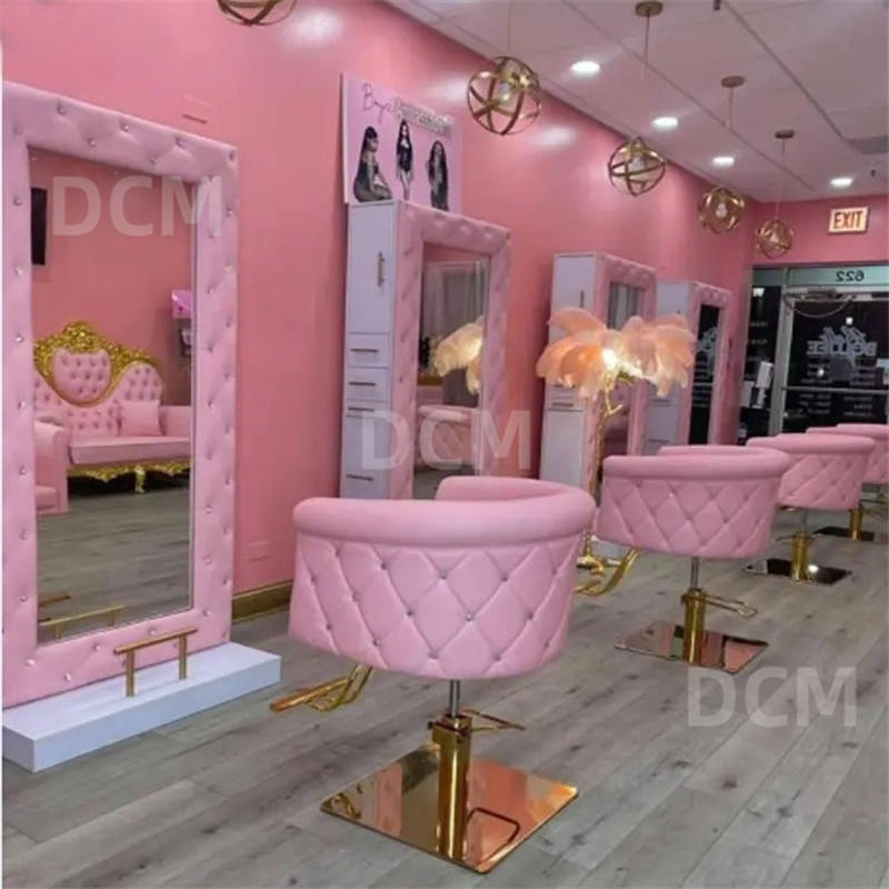 Luxury Gold Pink Custom Ergonomic Hairdressing Chair for Women VIP