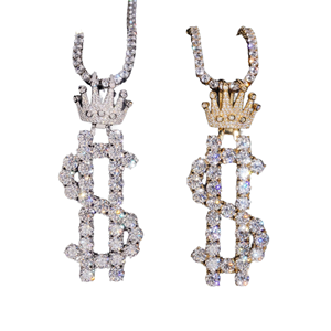Pendentif Moissanite plaqué or 925, style Hip Hop, bijoux raffinés, coupe brillante, sertissage griffe, attache couronne, motif signe du dollar, passe le testeur de diamant - Product Image 1