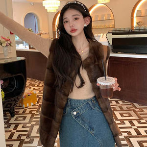 Gilet di Visone da <span class=keywords><strong>Donna</strong></span> in Pelliccia Intera Importata, Lavorato a Maglia, Eco-Sostenibile, Senza Maniche, con Collo a O, Stile Dolce 2025, Versatile per Primavera e Autunno - Product Image 5