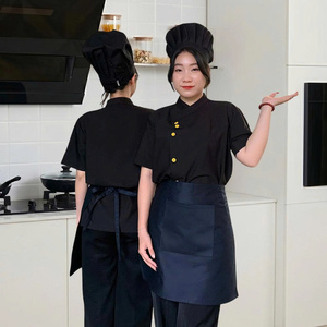 Factory Price Chef Uniform Short Sleeve White <b>Black</b> <b>Edge</b> Durable Easy Care Kitchen Staff Catering Bakery Apparel OEM ODM - Product Image 2