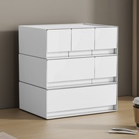 Boîte de rangement en plastique empilable blanche avec tiroirs de tri combinés pour la maison, le bureau, le salon, les bijoux, la papeterie, l'organisation du bureau