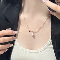 Collier en or 14 carats bicolore avec perle cœur, perle d'eau douce Edison ronde parfaite de 9-10 mm, bijou simple et frais pour la clavicule