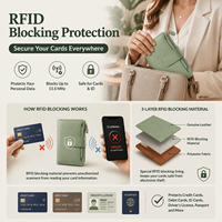 Dompet Kulit Khusus Wanita dengan Tempat Kartu RFID |   Dompet Kulit Mewah Cartera Mujer |   Pemegang Kartu Kredit