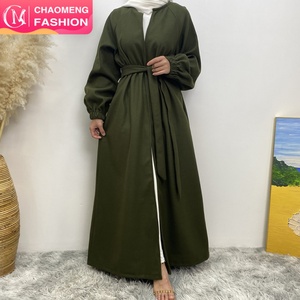 1995# Latest Autumn Winter Coat Thick Polyester Popular Daily Simplicity Versatile With Side Pockets Women Open <b>Abaya</b> - Product Image 1