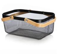 Panier de rangement en maille métallique multifonctionnel, panier à fruits suspendu pour la cuisine avec poignée en bois