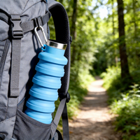 Bouteille d'eau sport pliable, durable, portable, sans BPA, en silicone de qualité alimentaire, étanche, lavable au lave-vaisselle, design moderne, avec mousqueton