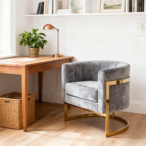 Hiện đại màu xám vải ghế bành vàng kim loại chân ghế nghiên cứu cho phòng khách văn phòng - Product Image 2