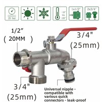 Robinet d'extérieur 1 entrée 2 sorties pour arrosage de fleurs, résistant au froid et à la chaleur, anti-gel, norme BS, connexion filetée, en métal zinc