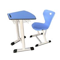 Ensemble bureau et chaise d'école avec plateau trapézoïdal, cadre métallique blanc durable, table d'étude avec panier en fil métallique, mobilier ergonomique pour enfants