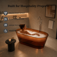 Nouvelle conception de baignoire autoportante en résine acrylique transparente avec drain, certifiée CE CUPC RoHS, pour usage hôtelier moderne