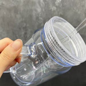 Iced Coffee 20oz Snow Globe <b>Plastic</b> <b>Mason</b> <b>Jar</b> Mugs BPA Free Double Wall <b>Plastic</b> Can <b>Mason</b> <b>Jar</b> with Handle for DIY - Product Image 5