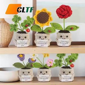 Fiore all'uncinetto fatto a mano, <span class=keywords><strong>Margherita</strong></span> Puff Non Ti Scordar di Me, Arancione, Pianta in vaso, Fiore lavorato a maglia, Fiore in vaso lavorato a maglia, Fiori all'uncinetto, Pianta con messaggio positivo ed emotivo - Product Image 2