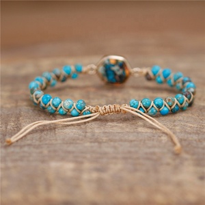 Pietra naturale esagonale Charm <span class=keywords><strong>Jaspers</strong></span> perline braccialetti intrecciati amicizia macramè Wrap bracciale donna donna gioielli Dropship - Product Image 3