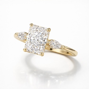 Bague en diamant de laboratoire taille Radiant, trois pierres, or massif 10K 14K 18K, certifiée IGI CVD HPHT, pour cadeau de fiançailles - Product Image 4