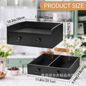 Wooden <b>Coffee</b> <b>Pod</b> Storage Box With <b>Drawer</b> Large Capacity Modern Simple Style Black Color - Product Image 4