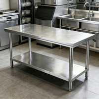 Table de préparation en acier inoxydable pour usage commercial avec étagère inférieure solide et pieds réglables pour cuisine de restaurant
