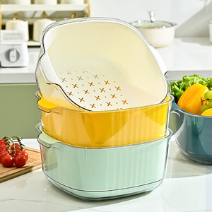 Juego de coladores de plástico de doble capa con cesta de drenaje para lavar verduras y frutas en la cocina - Product Image 1