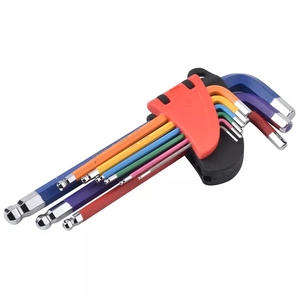 Kit de clés Allen à embout sphérique et <span class=keywords><strong>Torx</strong></span>, 9 pièces, en acier trempé, <span class=keywords><strong>2</strong></span>, 4, 6, 8, 10 <span class=keywords><strong>mm</strong></span>, avec code couleur, embout sphérique long en forme de L - Product Image 1