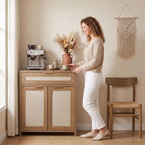 Rattan Sideboard Buffet Cabinet Farmhouse <b>Storage</b> Cabinet With Drawer And Adjustable Shelf Boho <b>Kitchen</b> Cabinet - Product Image 3