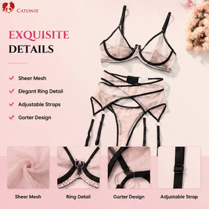 Ensemble de lingerie néon en dentelle pour femme, soutien-gorge en maille, culotte et <span class=keywords><strong>porte</strong></span>-jarretelles, sous-vêtements sexy à bretelles réglables - Product Image 2
