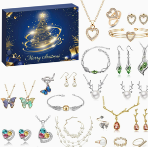 Calendrier de l'Avent de Noël de luxe en alliage de zinc écologique, boîte cadeau pour bijoux et lunettes |   Compte à rebours de 24 jours, tons argent/or, DIY - Product Image 3