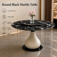 Table à manger ronde moderne de luxe en marbre noir avec plateau tournant sur piétement pour hôtel, restaurant, salle à manger, 8 places