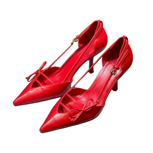 Luxury <b>Red</b> Satin Upper Square Toe Low Thin Heel with <b>Bow</b> Accents Adjustable Straps Elegant Feminine Summer Parties Weddings - Product Image 2
