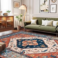 Tapis vintage oriental résistant aux taches, bleu, grand, antidérapant, lavable, pour salle à manger, bureau, chambre, décoration intérieure