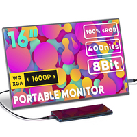 Moniteur portable léger de 16 pouces 2,5K QHD, écran IPS à bord fin, type C, haut-parleur intégré, moniteur triple pour ordinateur portable de voyage
