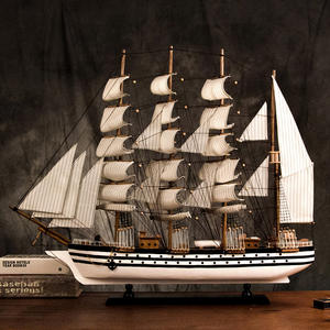 100cm समुद्री भूमध्य घर डेस्क सजावट लकड़ी की मूर्ति शिल्प लकड़ी सेलबोट पाल नाव जहाज मॉडल किट - Product Image 2