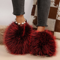 Chaussons d'intérieur chauds pour femmes en stock d'usine, imitation fourrure de renard, en coton, avec grande fourrure moelleuse