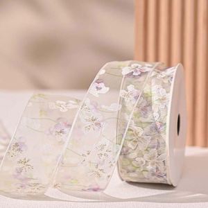 Ruban en organza floral transparent de 4 cm, couleur personnalisée, style Cottagecore, pour la décoration de bouquets de mariée, 10 yards/rouleau - Product Image 3