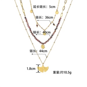 Triple Layer Clavicle Chain Necklaces Stainless Steel Rice Bead Ginkgo Leaf Natural Stone Jewelry Tags Pendant <b>Choker</b> Necklace - Product Image 6