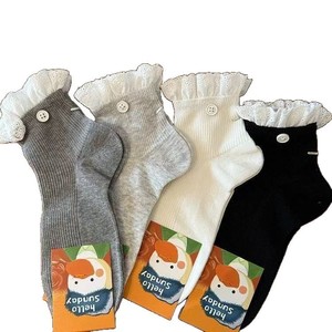 Lace Trimmed Slouch <b>Socks</b> Women Mid Calf Breathable Sweat Absorbing White <b>Black</b> Gray Solid Color Preppy Style JK <b>Socks</b> - Product Image 4