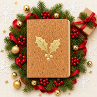 Carnet de notes personnalisé pour Noël, avec feuilles de lierre en liège, format A5, estampage à chaud doré, 80 feuilles, cadeau d'entreprise