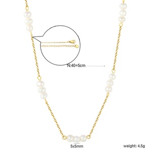 Collar de Perlas de Agua Dulce de Acero Inoxidable Hipoalergénico de Moda, Collar de Moda Chapado en Oro de 18K Resistente al Agua y al Deslustre - Product Image 5