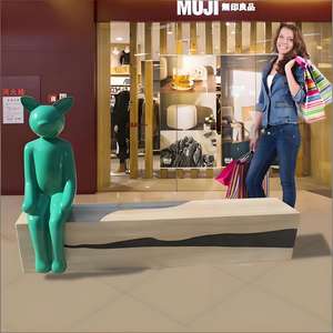 Statue de chat fantaisie en fibre de verre, sculpture de dessin animé, décor durable pour siège, banc moderne 37x130cm pour usage public extérieur par YUWEI - Product Image 1