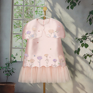 Abito da festa senza maniche in rete con applicazioni floreali di paillettes, design originale per Eid, <span class=keywords><strong>elegante</strong></span> <span class=keywords><strong>abbigliamento</strong></span> per bambini, delicato e raffinato. - Product Image 5